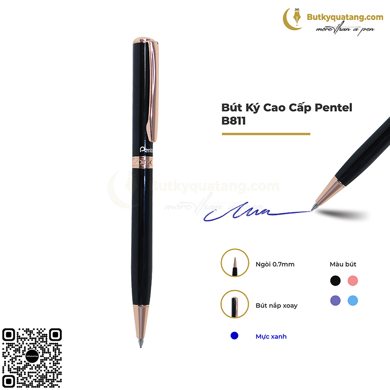 Bút Ký Cao Cấp Pentel B811 Ngòi 0.8mm Mực Xanh