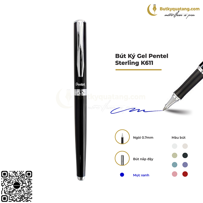 Bút Ký Gel Pentel Sterling K611 Ngòi 0.7mm Mực Xanh 1